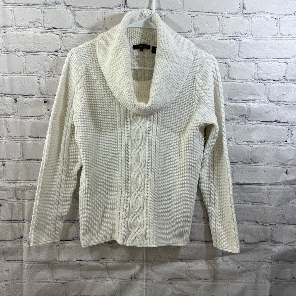 Vintage Jeanne Pierre Cowl Neck Cable Knit Sweater